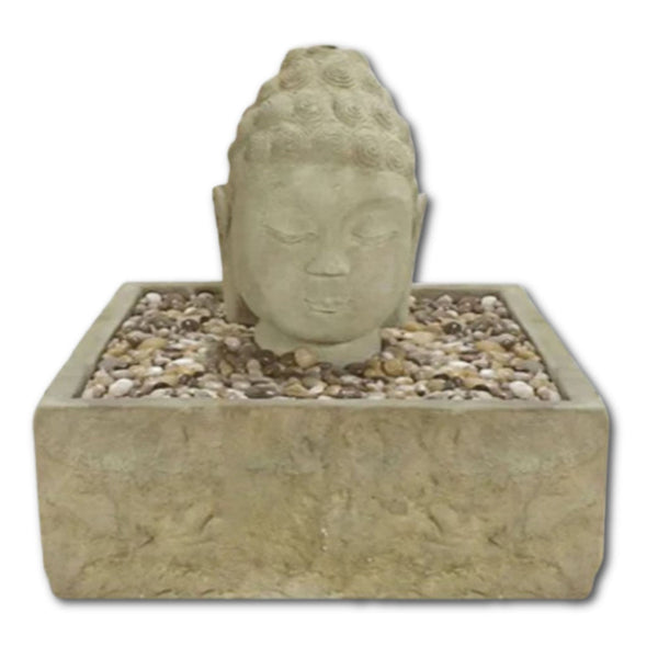 Buddha Head Fountain With Plain White Background