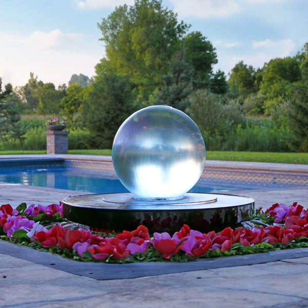 Crystal Sphere Fountain Kit With Overlooking Scenic Landscape And Swimming Pool