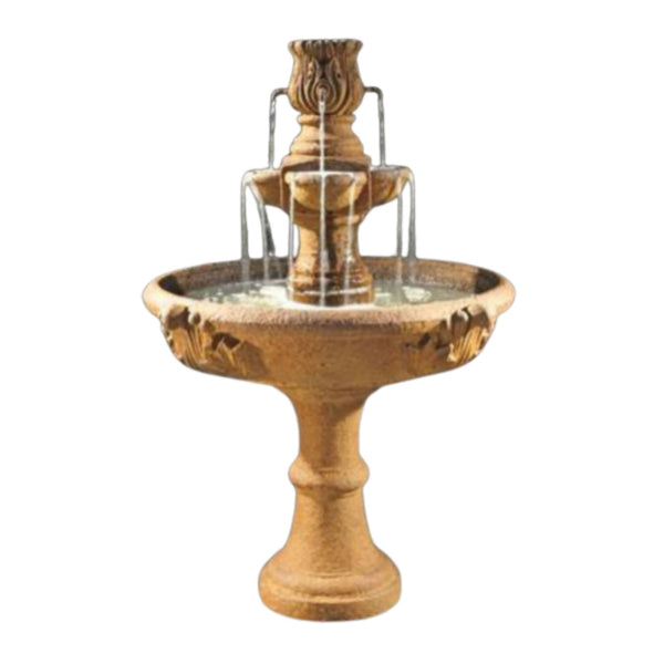 Fiore Stone Assisi Tiered Garden Water Fountain With Plain White Background