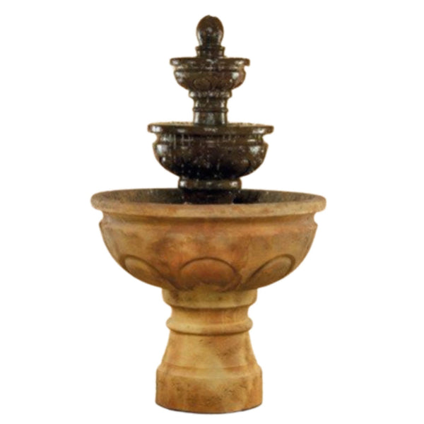 Fiore Stone Baroque Tiered Outdoor Fountain With Plain White Background