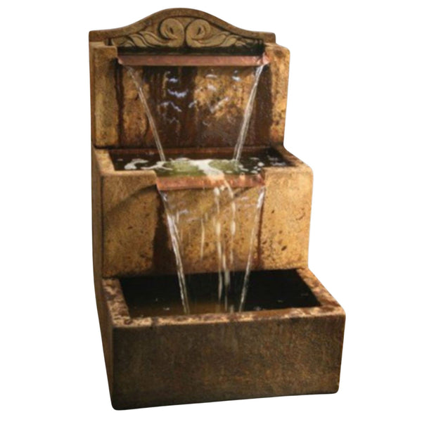 Fiore Stone Uccelli Wall Tiered Garden Fountain - Tall With Plain White Background