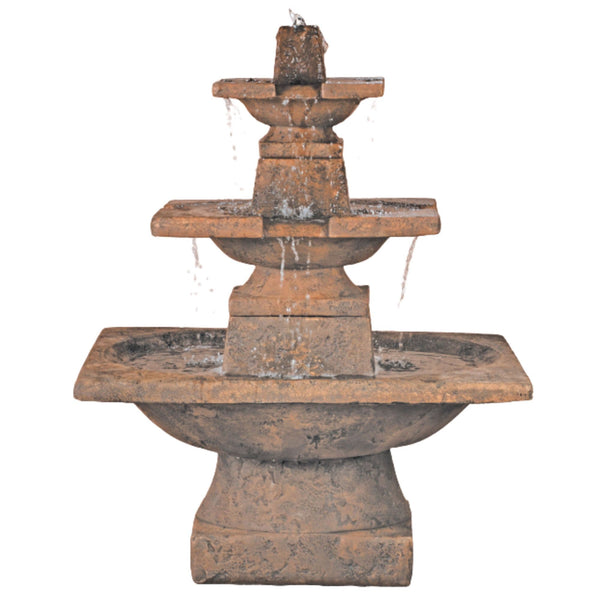 Quadrate Triple-Tier Outdoor Fountain Plain White Background