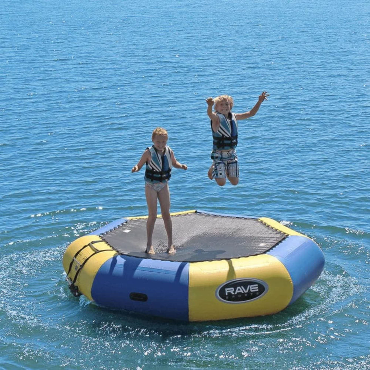 Rave Bongo Bouncer On Water With Two Kids Playing