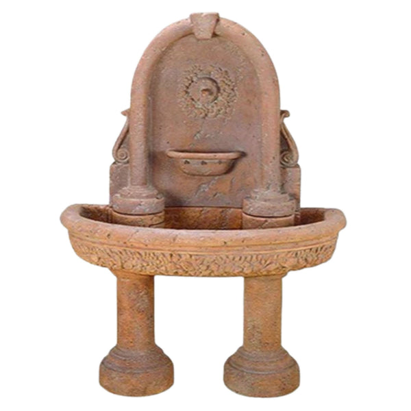 Robbiana Wall Outdoor Fountain with 2 Pedestals With Plain White Background
