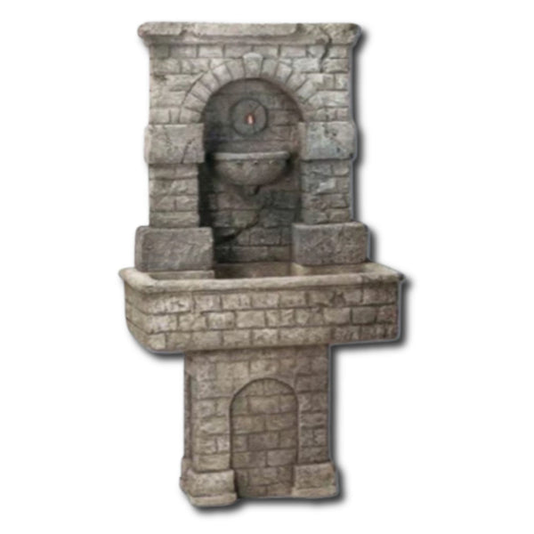 SPQR Outdoor Fountain On Pedestal Base With Roman Styling With Plain White Background