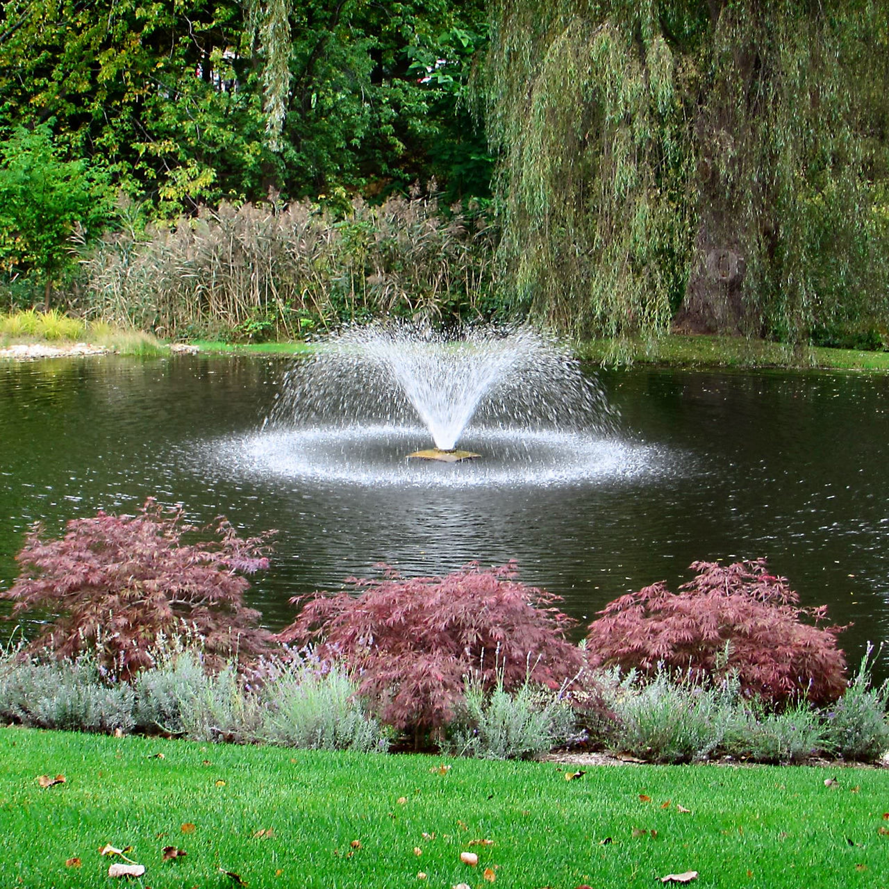 Scott Aerator DA-20 Display On The Water With Plants & Trees In The Background