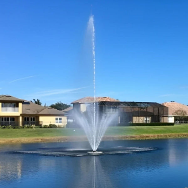 Vertex TwoTier Floating Pond Fountain With Big Houses Behind