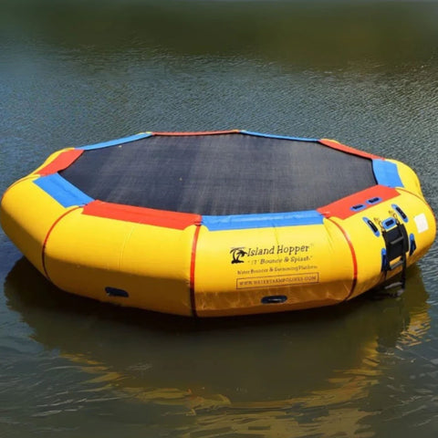 17 Island Hopper Water Bouncer Floating In Calm Lake Yellow Color