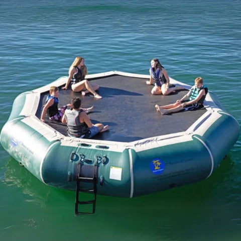 17' Island Hopper Water Bouncer  With Five Kids Enjoying Talking