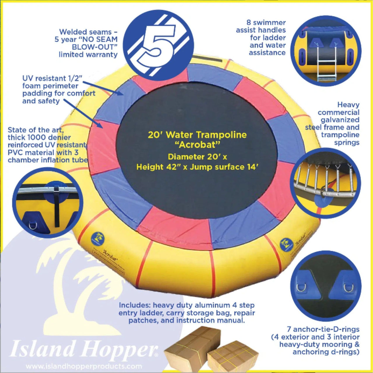 20 Island Hopper Water Trampoline Features