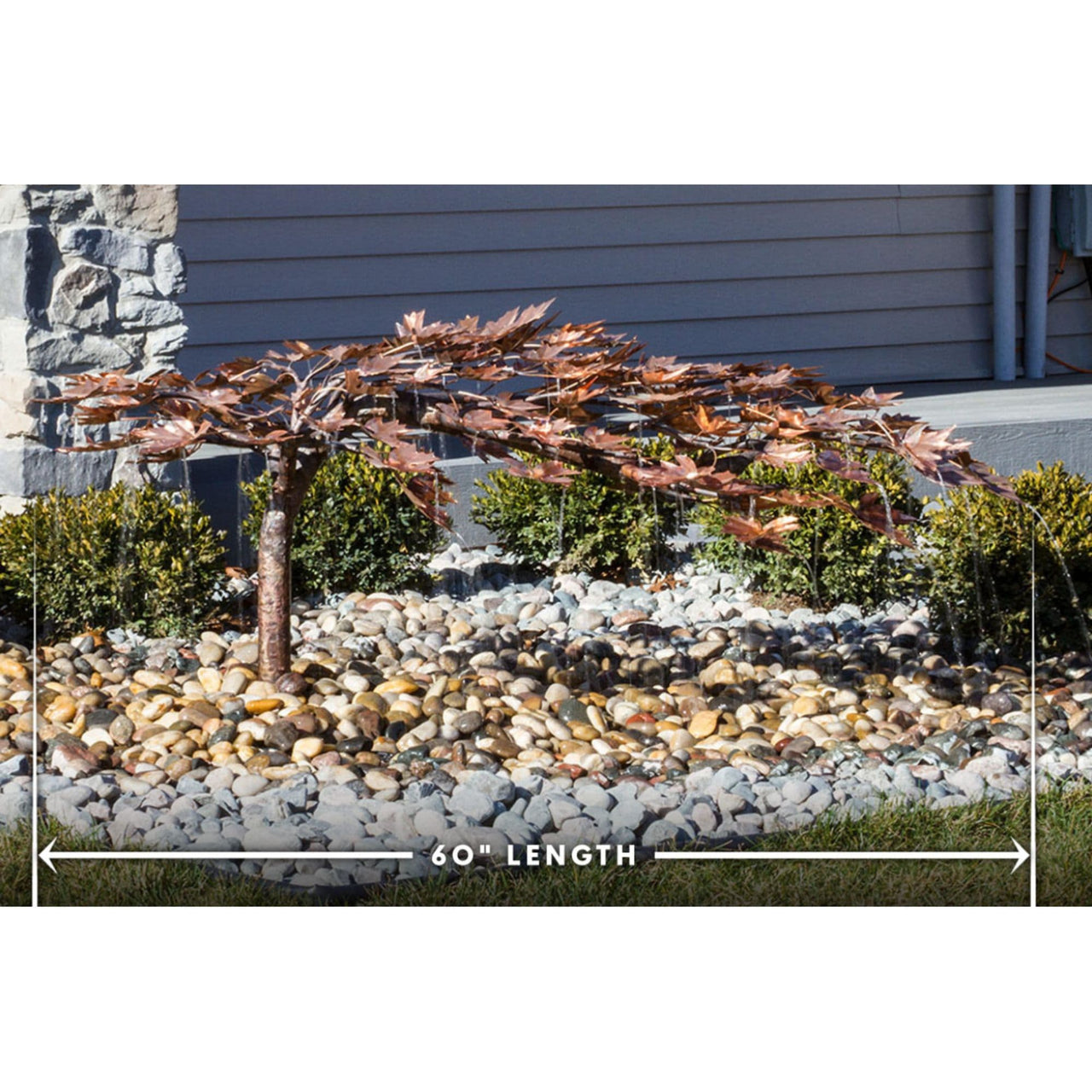 30 Copper Creeping Japanese Maple Tree Garden Fountain Showing The Measurement With Green Plants In The Background