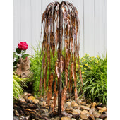 37 Copper Weeping Willow Garden Fountain With Red Flower And Green Plants  In The Background