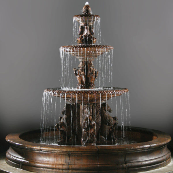 3 Tier Cavalli Outdoor Water Fountain With 12 Foot Bracci Basin With Colored Background