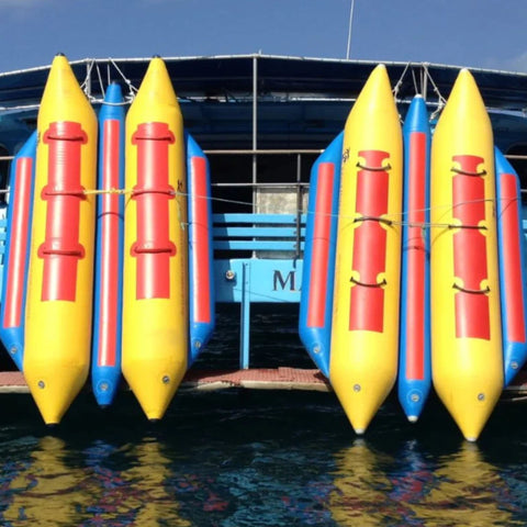 6 Person Side by Side Banana Boat Tied On Dock
