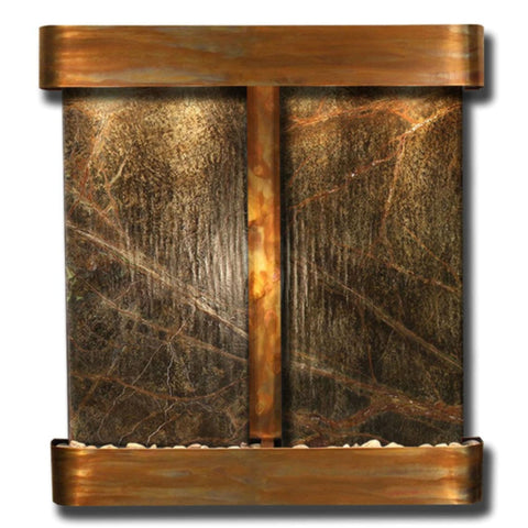 Adagio Aspen FallsIndoor Water Feature Fountain Plain WhiteB ackground-Rainforest Green Marble Rustic Copper Rounded