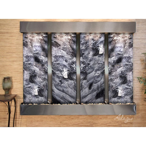 Adagio Regal Falls Luxury Indoor Water Fountain Black Spider Marble-Stainless Steel-Squared-White