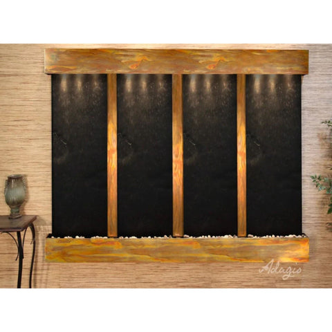 Adagio Regal Falls Wall Fountain Black Feather Stone-Rustic Copper-Squared-White