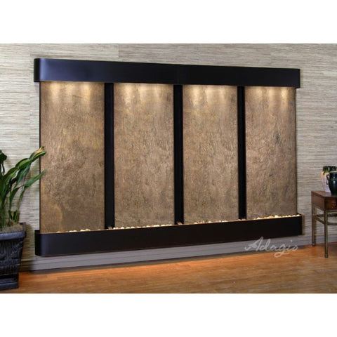 Adagio Regal Falls Wall Fountain for Upscale Homes or Hotels Green Feather Stone-Blackened Copper-Rounded-White