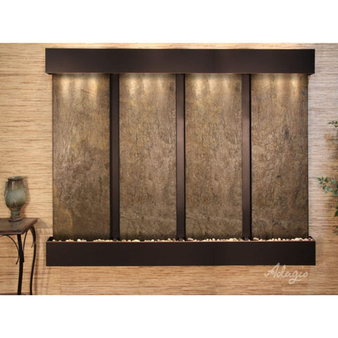Adagio Regal Falls Wall Fountain for Upscale Homes or Hotels Green Feather Stone-Blackened Copper-Squared-White