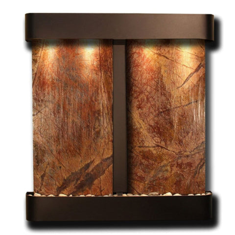 Adagio Aspen Falls Modern Decorative Wall Fountain Plain White Background-Rainforest Brown Marble Blackened Copper Rounded