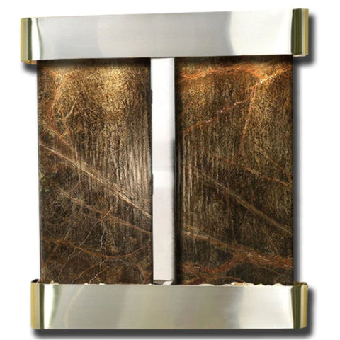 Adagio Aspen Falls Wall Fountain Plain White Background-Stainless Steel Rainforest Green Marble Round Frame