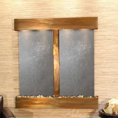 Adagio Aspen Falls Wall Fountain With Globe Decoration-Square Corners Rustic Copper Black Featherstone