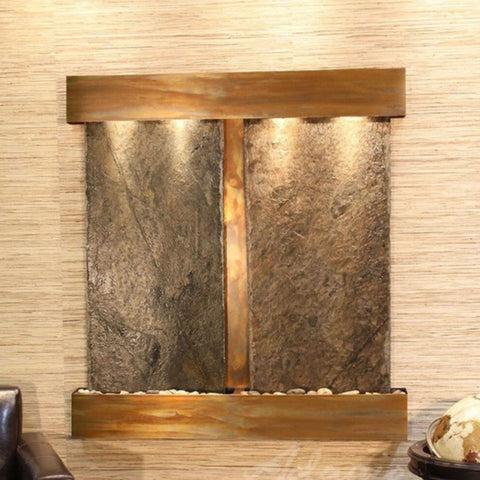 Adagio Aspen Falls Wall Fountain With Globe Decoration-Square Corners Rustic Copper Green Slate