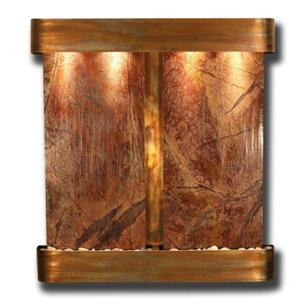 Adagio Aspen Falls Wall Fountain for Indoor and Outdoor Use Plain White Background-Rainforest Brown Marble Rustic Copper Rounded
