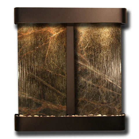 Adagio Aspen Falls Wall Fountain for Indoor and Outdoor Use Plain White Background-Rainforest Green Marble Blackened Copper Rounded