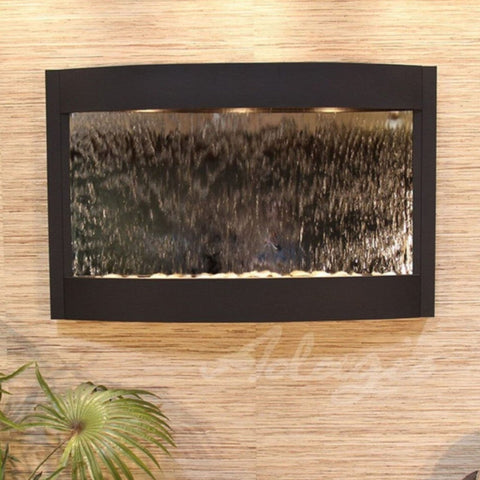 Adagio Calming Waters Indoor Water Feature Wall Fountain With Green Palm Leaves-Textured Black Silver Mirror
