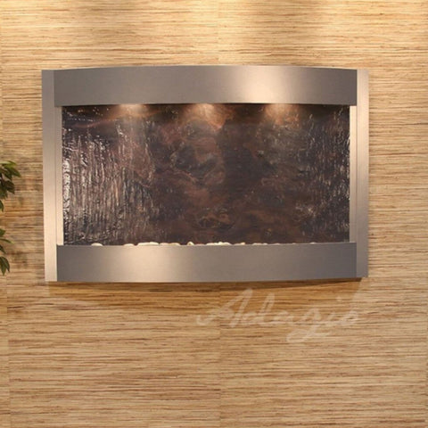 Adagio Calming Waters Wall Fountain for Spa or Reception Space With Green Leaves-Silver Metallic Rajah Featherstone