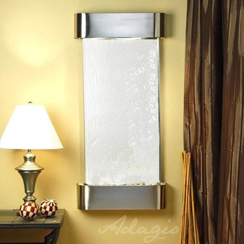 Adagio Cascade Springs Wall Fountain Yellow Accent Wall With Checkered Ball Décor And Bamboo Sticks