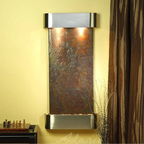 Adagio Cascade Springs Wall Fountain Yellow Accent Wall With Dried Grass Stems-Stainless Steel-Rounded Corners-Rajah Slate