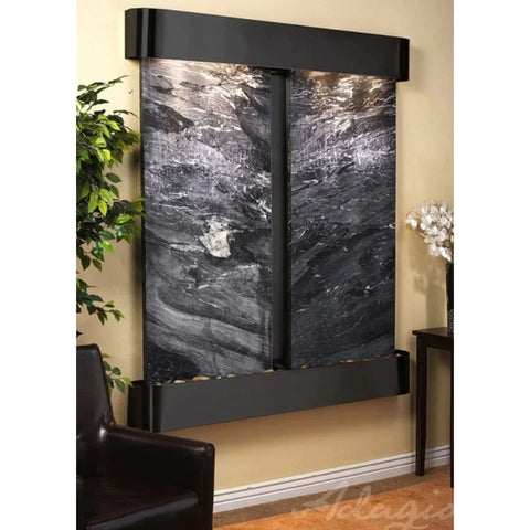 Adagio Cottonwood Falls Contemporary Wall Water Fountain Carpeted Floors With Leather Chair And Plants