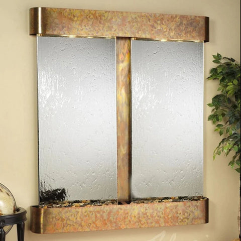 Adagio Cottonwood Falls Wall Fountain With Leaves And Globe-Silver Mirror