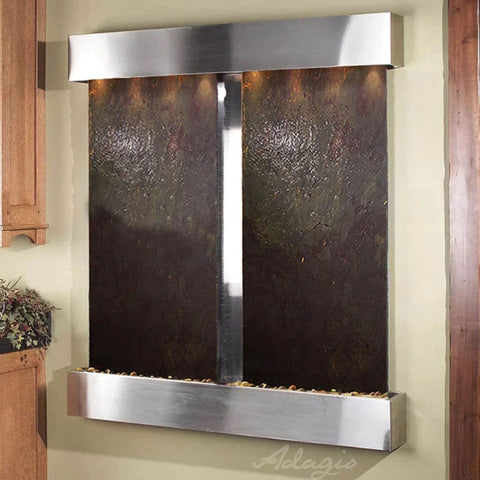 Adagio Cottonwood Falls Wall Fountain With Neutral Paint Walls And Wooden Accents