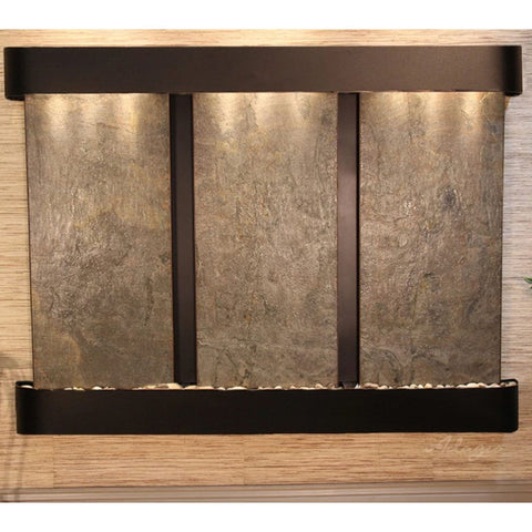 Adagio Deep Creek Falls Indoor Water Feature Fountain Neutral Textured Walls-Green Feather Stone Blackened Copper Rounded