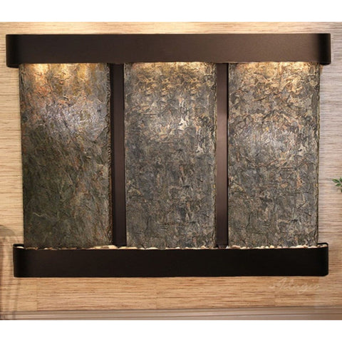 Adagio Deep Creek Falls Indoor Water Feature Fountain Neutral Textured Walls-Green Slate Blackened Copper Rounded