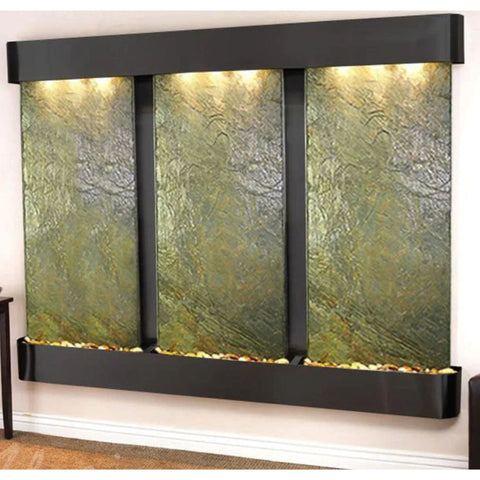 Adagio Deep Creek Falls Wall Fountain Carpeted Floors-Green Slate Blackened Copper Rounded Corners