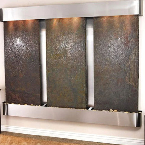 Adagio Deep Creek Falls Wall Fountain Carpeted Floors-Multi Color Slate Stainless Steel Rounded
