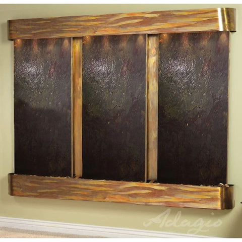 Adagio Deep Creek Falls Wall Fountain With Neutral Wall Paint-Multi Color Feather Stone Rustic Copper Rounded