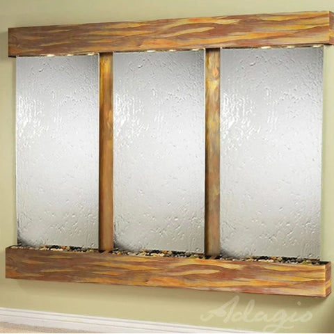 Adagio Deep Creek Falls Wall Fountain With Olive Green-Silver Mirror Rustic Copper Squared