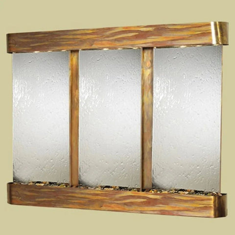 Adagio Deep Creek Falls Wall Fountain With Olive Green Accent-Silver Mirror Rustic Copper Rounded