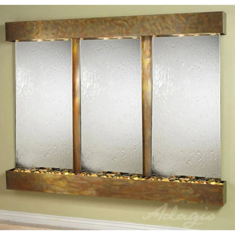 Adagio Deep Creek Falls Wall Fountain With Olive Green Accent-Silver Mirror Rustic Copper Squared