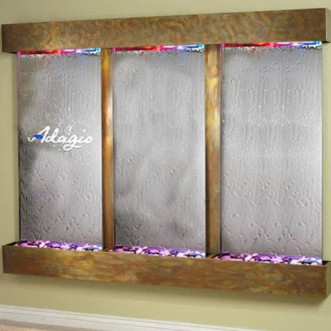 Adagio Deep Creek Falls Wall Fountain With Olive Green And Colorful Lighting-Silver Mirror Rustic Copper Squared