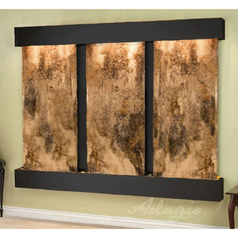 Adagio Deep Creek Falls Wall Fountain With White Wooden Edging And Side Table