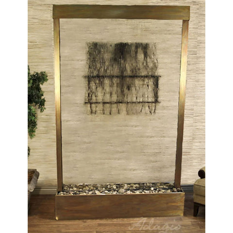 Adagio Grandeur River Floor Fountain for Open Entranceways With Textured Wall Art And Tall Potted Plant