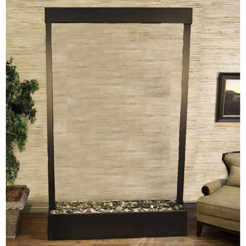 Adagio Grandeur River Indoor Water Feature Fountain - Center Mount With Wall Frame And Potted Tall Plant