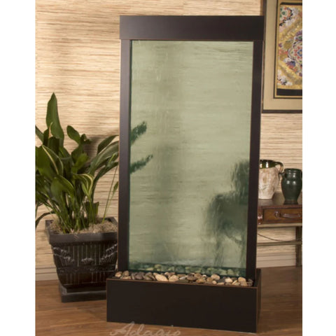 Adagio Harmony River Floor Fountain - Center Mount With Potted Plant and Framed Textile Wall Art