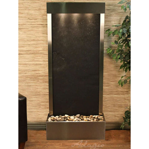 Adagio Harmony River Floor Water Fountain - Rear Mounted With Textured Wall Accent and Green Leaves